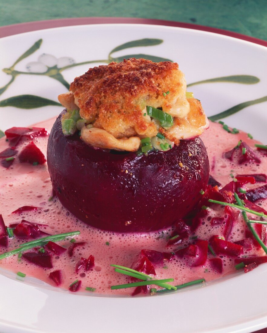 Stuffed beetroot with spring onions and chives