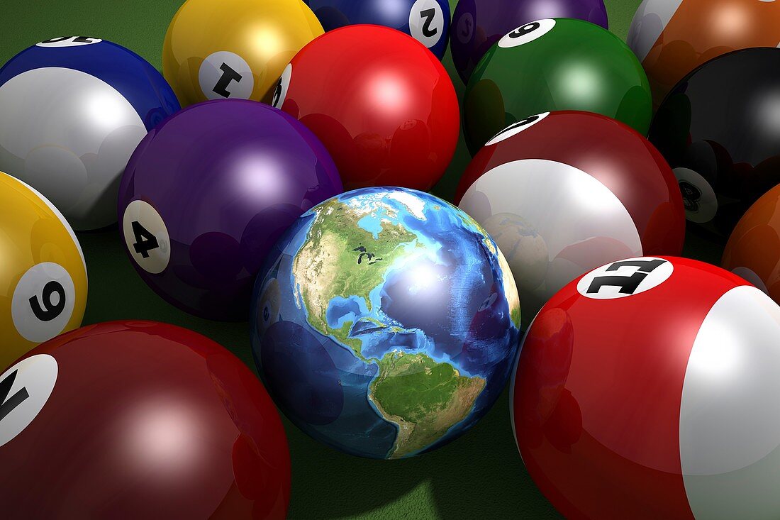 Pool balls and the globe,artwork