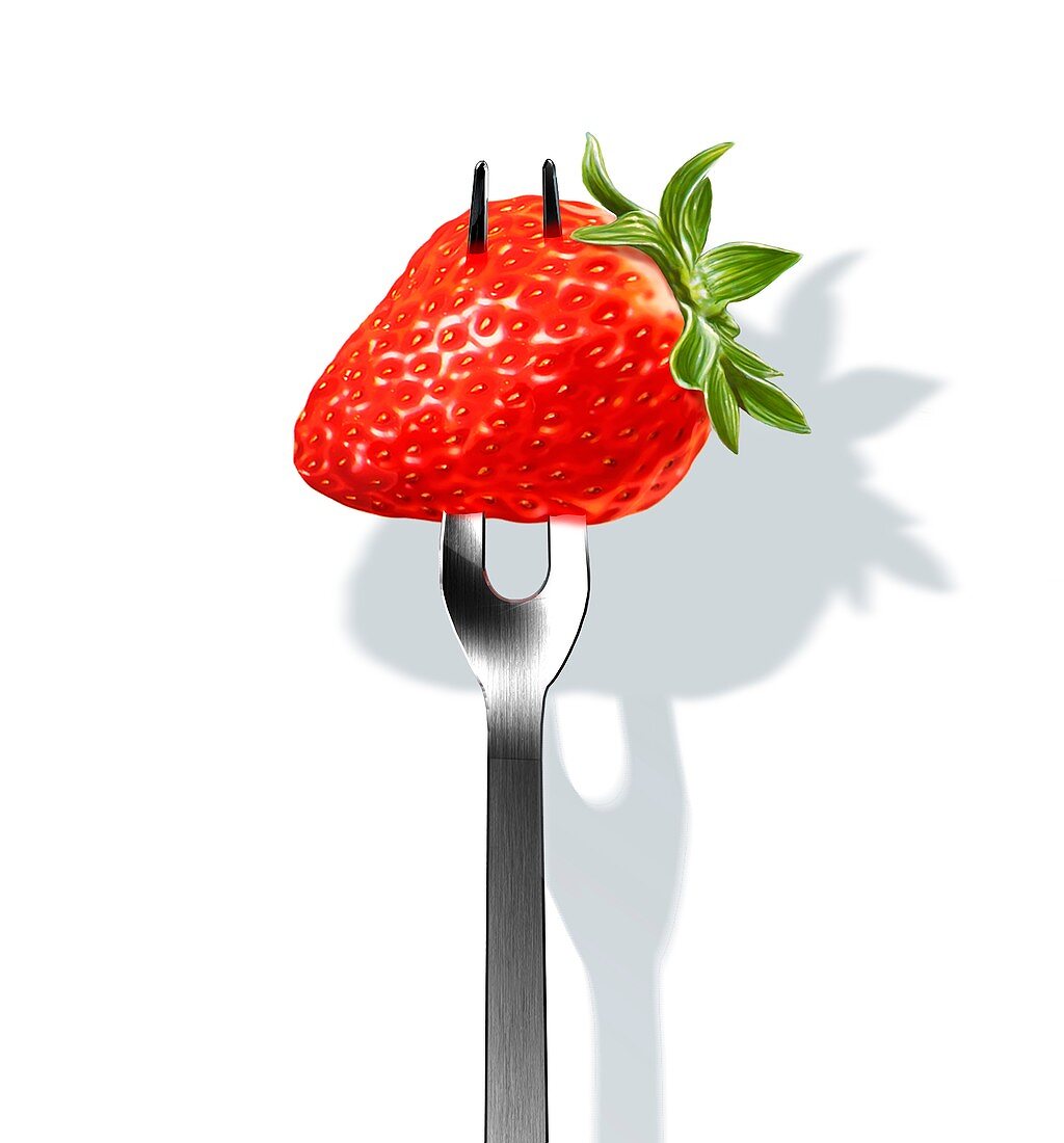 Strawberry on a fork,artwork