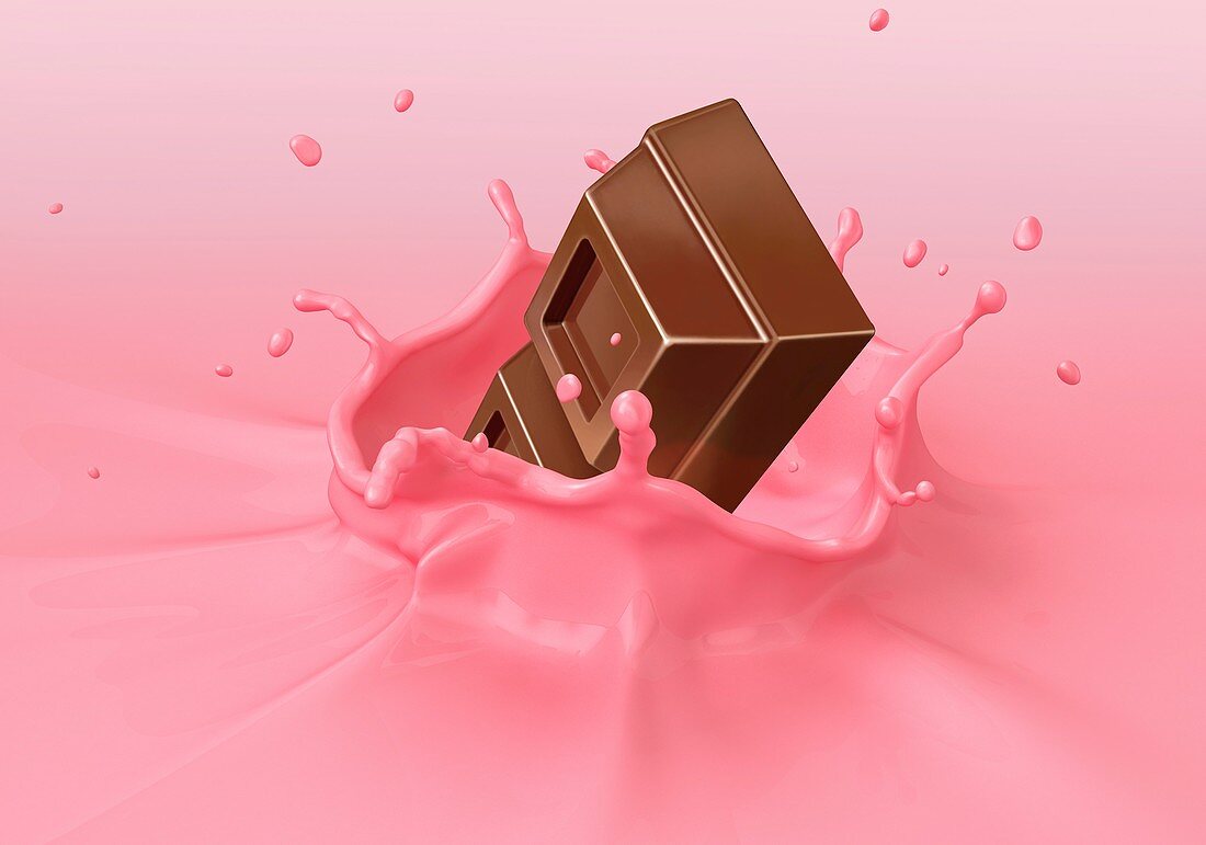 Chocolate splashing into milkshake