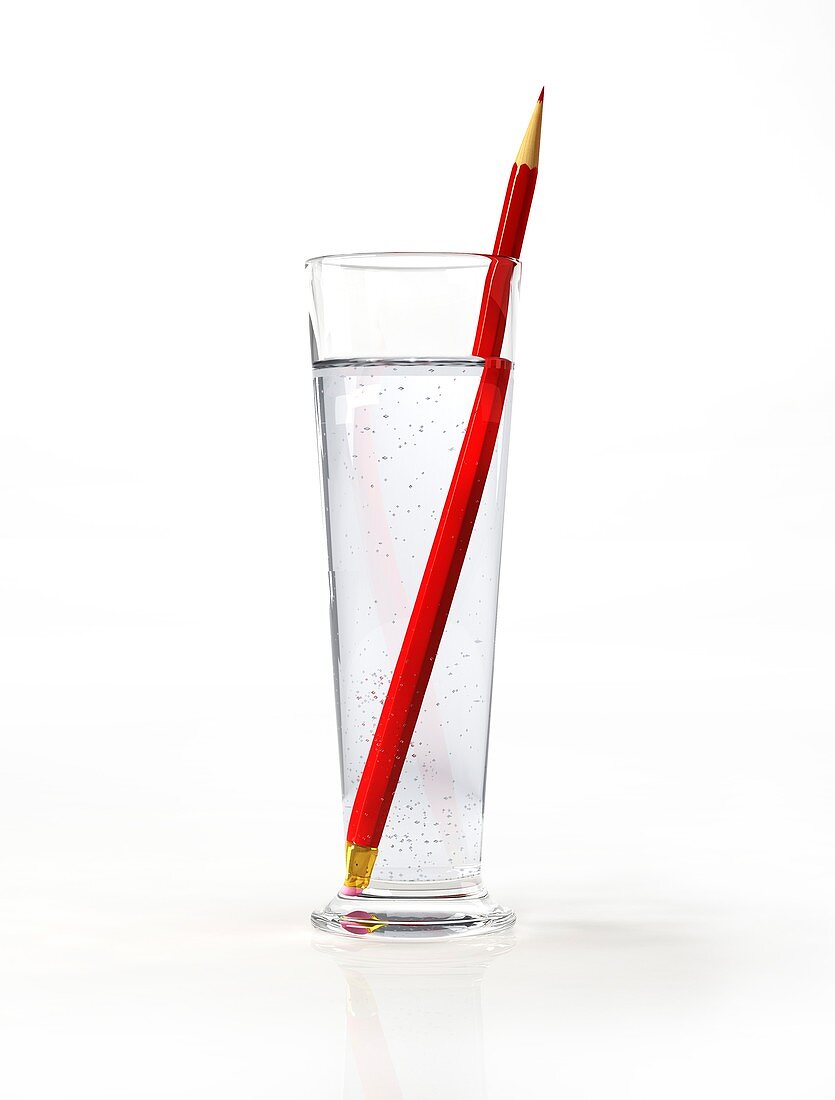 Glass of water with a red pencil,artwork