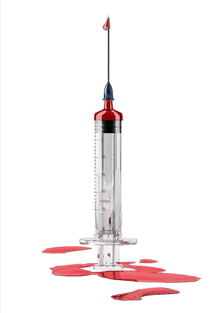Medical syringe with red liquid,artwork