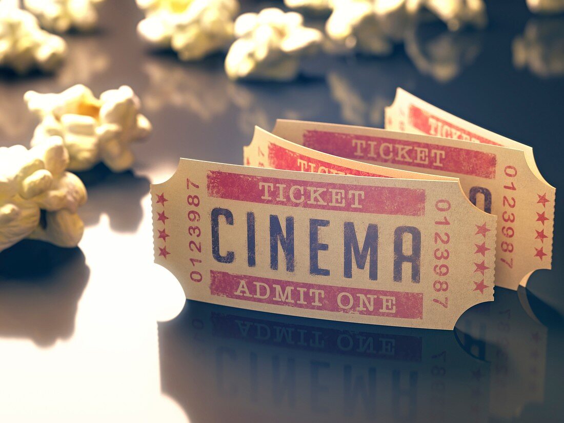 Cinema tickets and popcorn,illustration