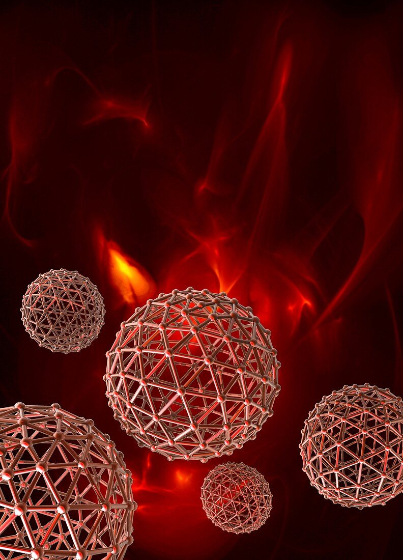 Spheres on red background,illustration