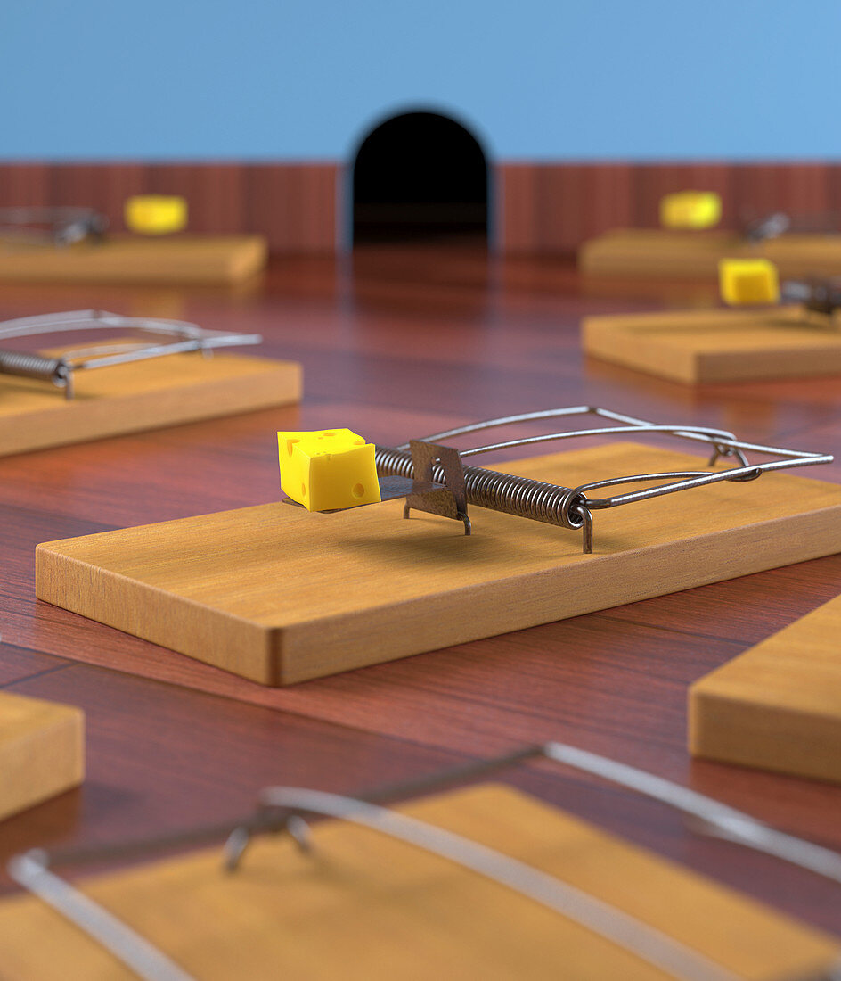 Mouse traps on the floor,illustration
