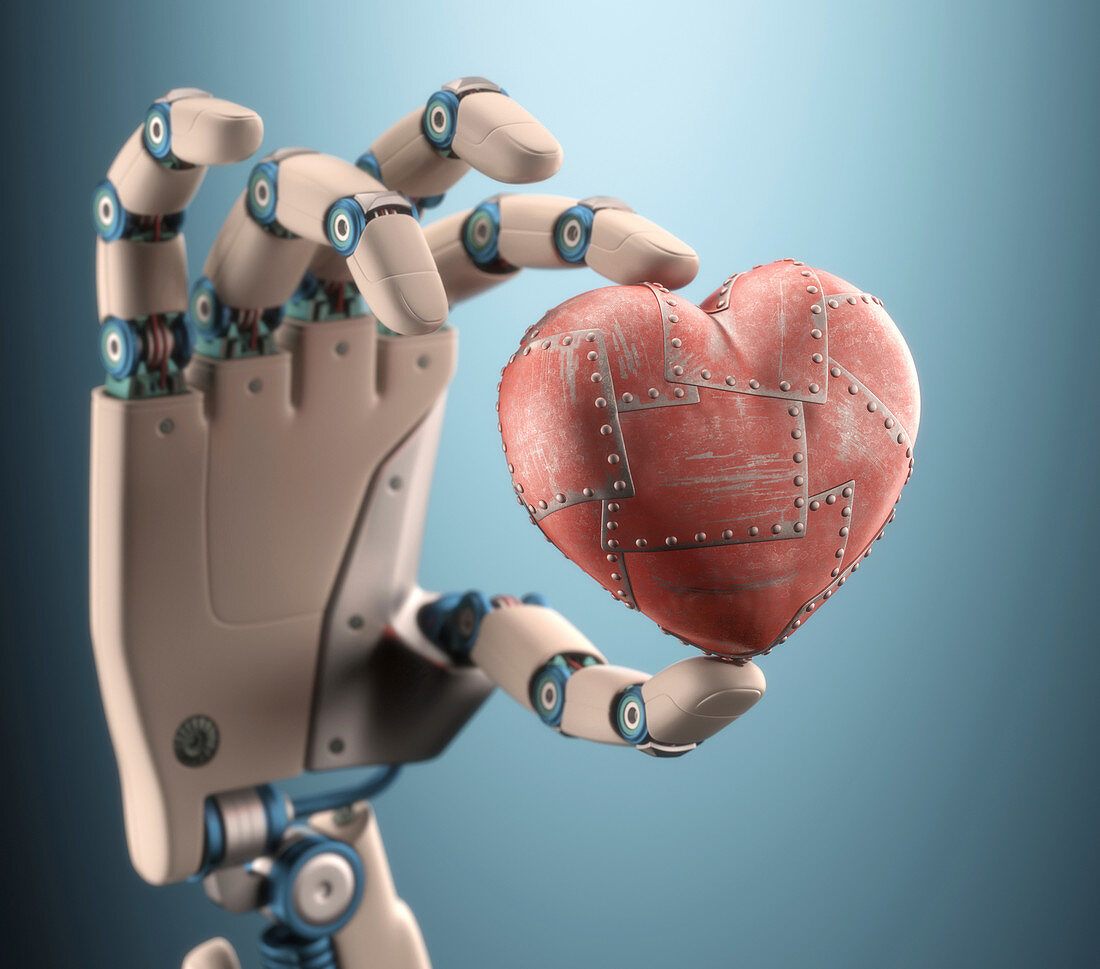 Robotic hand holding heart,illustration