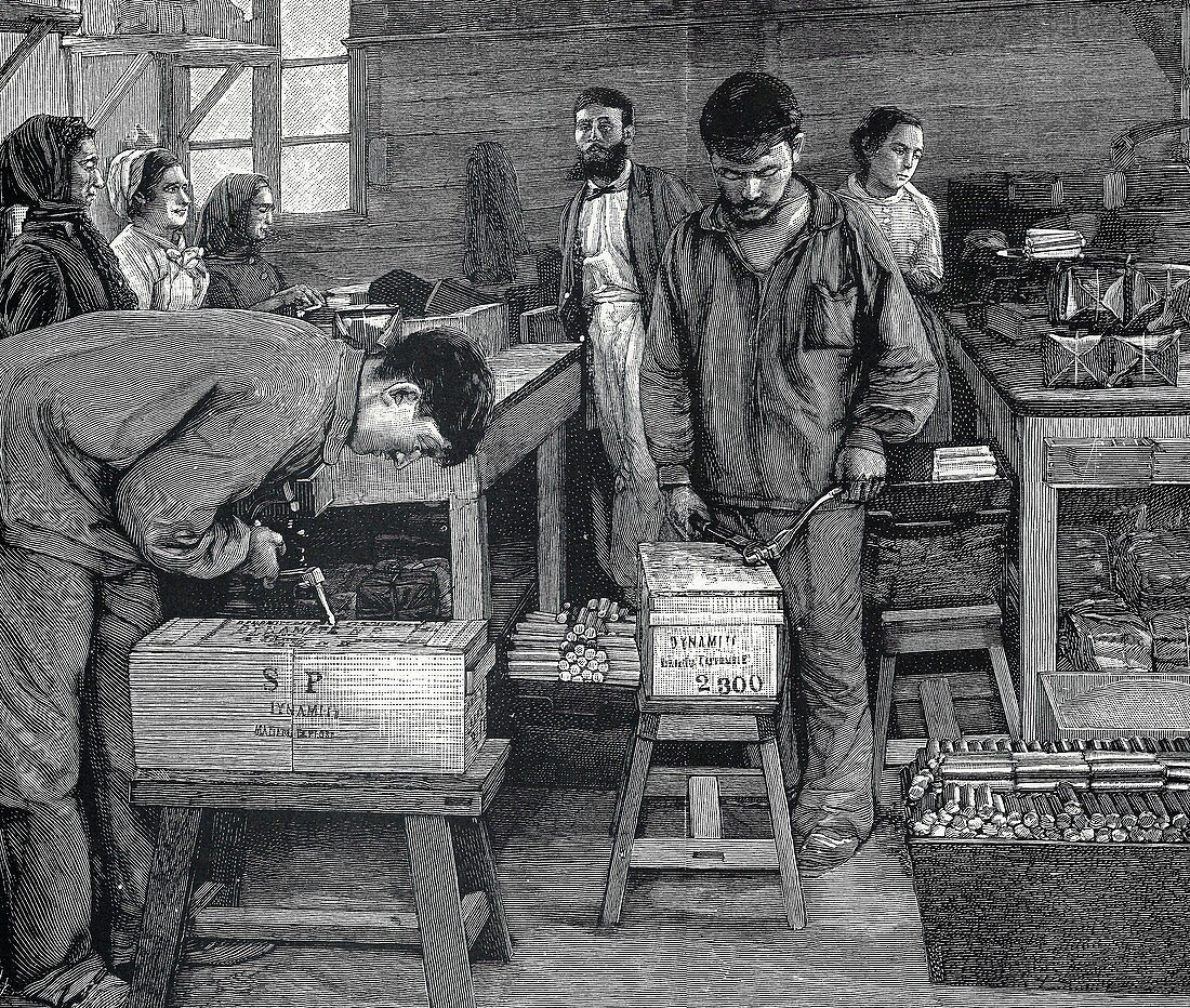 Dynamite workers,illustration