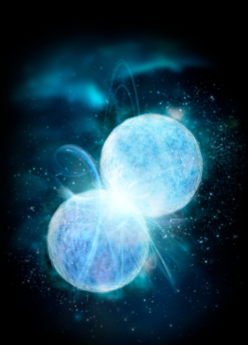 Two blue stars merging,illustration