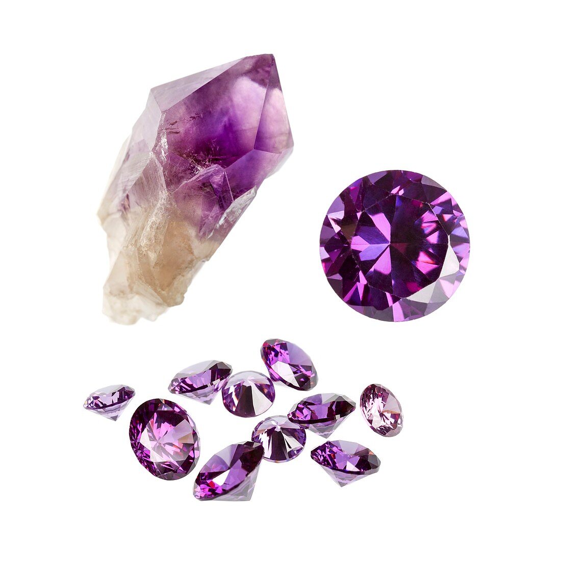 Amethyst gemstones and crystal