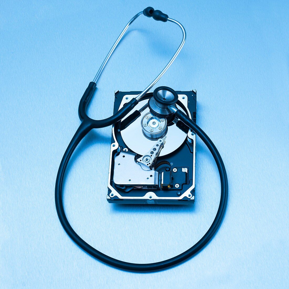 Computer hard drive and stethoscope