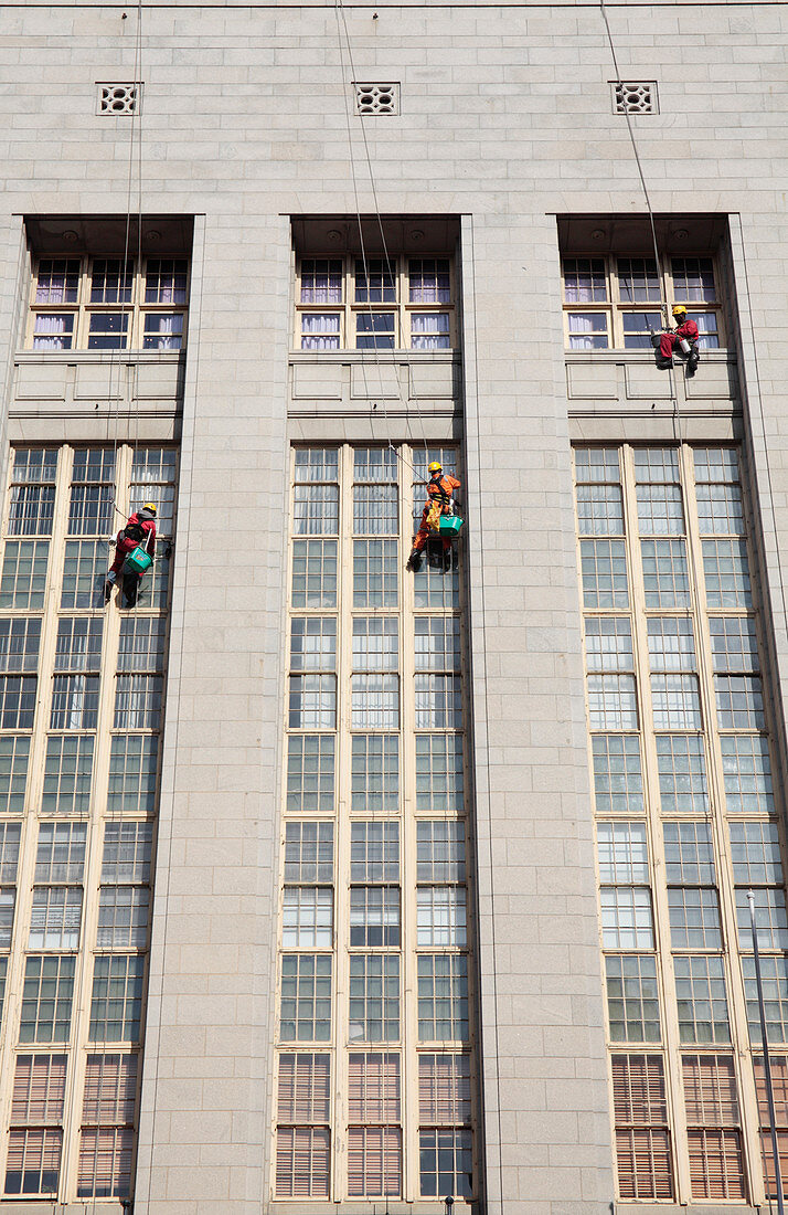 Window cleaners on building,Cape Town