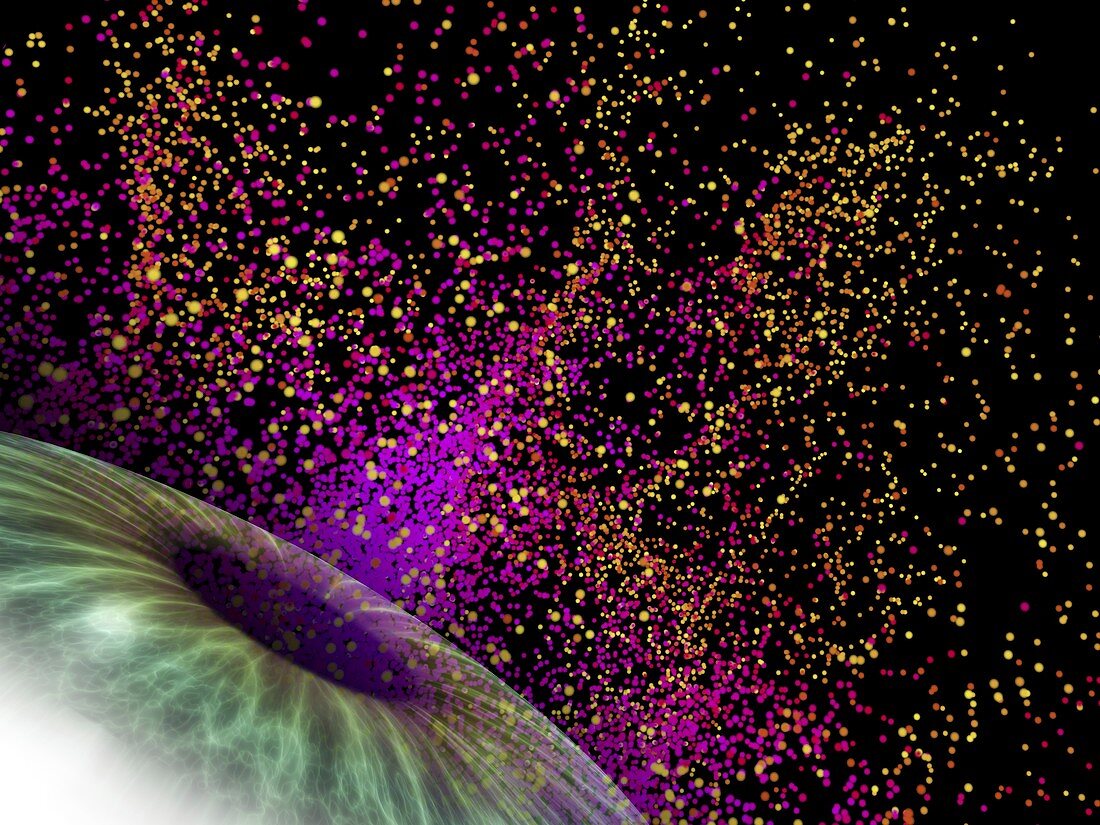 Eye and colourful particles