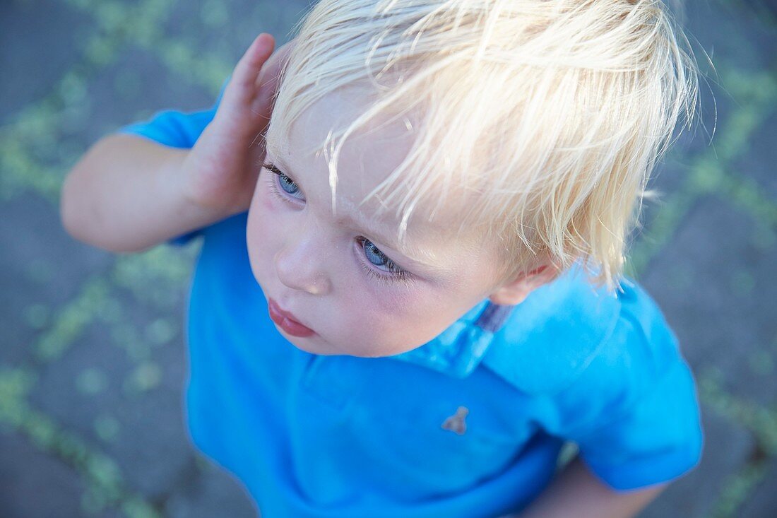 Boy with blonde hair,high angle view