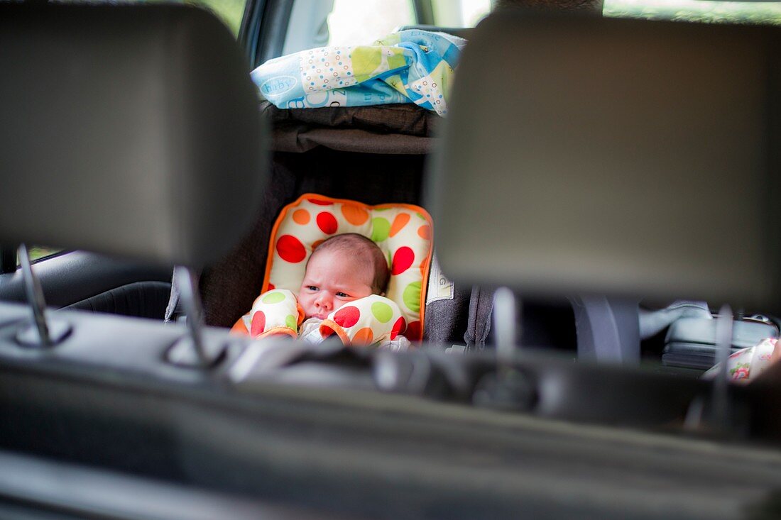 New born baby in a car seat