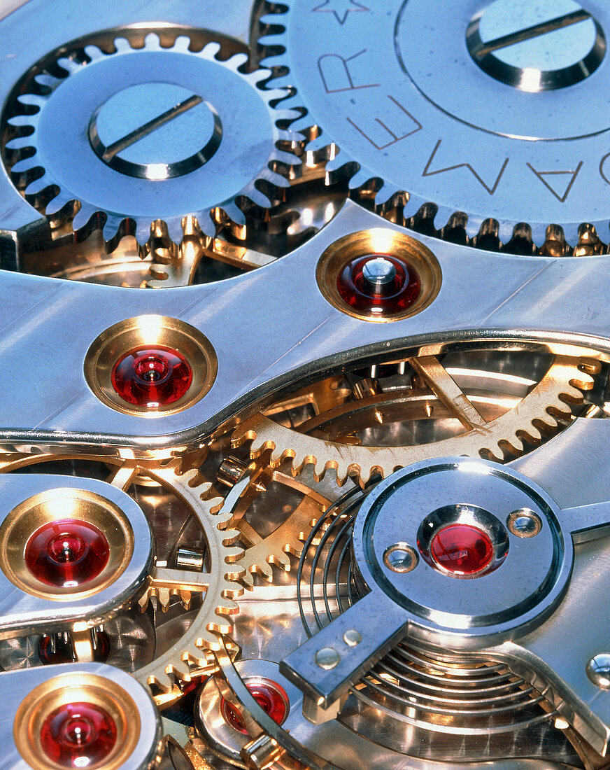 Cogs and gears of a 17-jewel Swiss watch