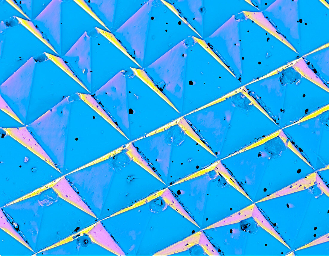 Coloured SEM of the surface of advanced sandpaper
