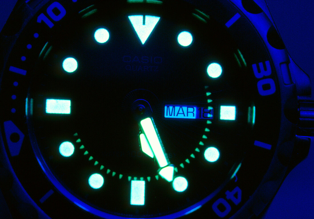 Close-up of a phosphorescent watch
