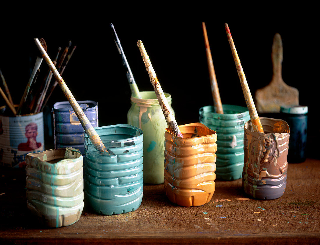 Paintbrushes in pots