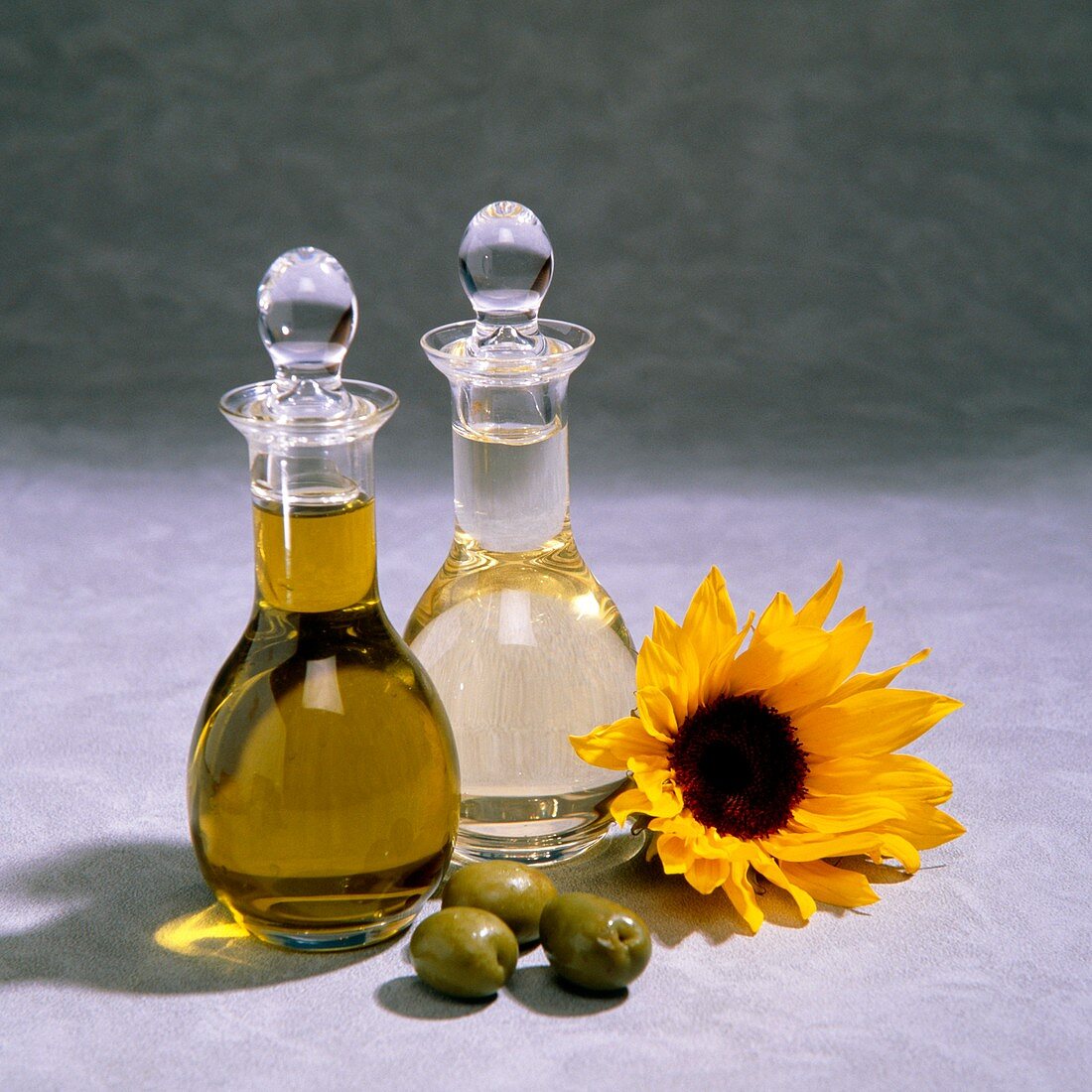 Decanters of olive and sunflower oil
