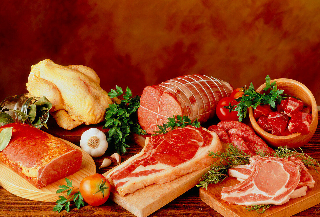 Selection of meats: pork,lamb,beef and chicken