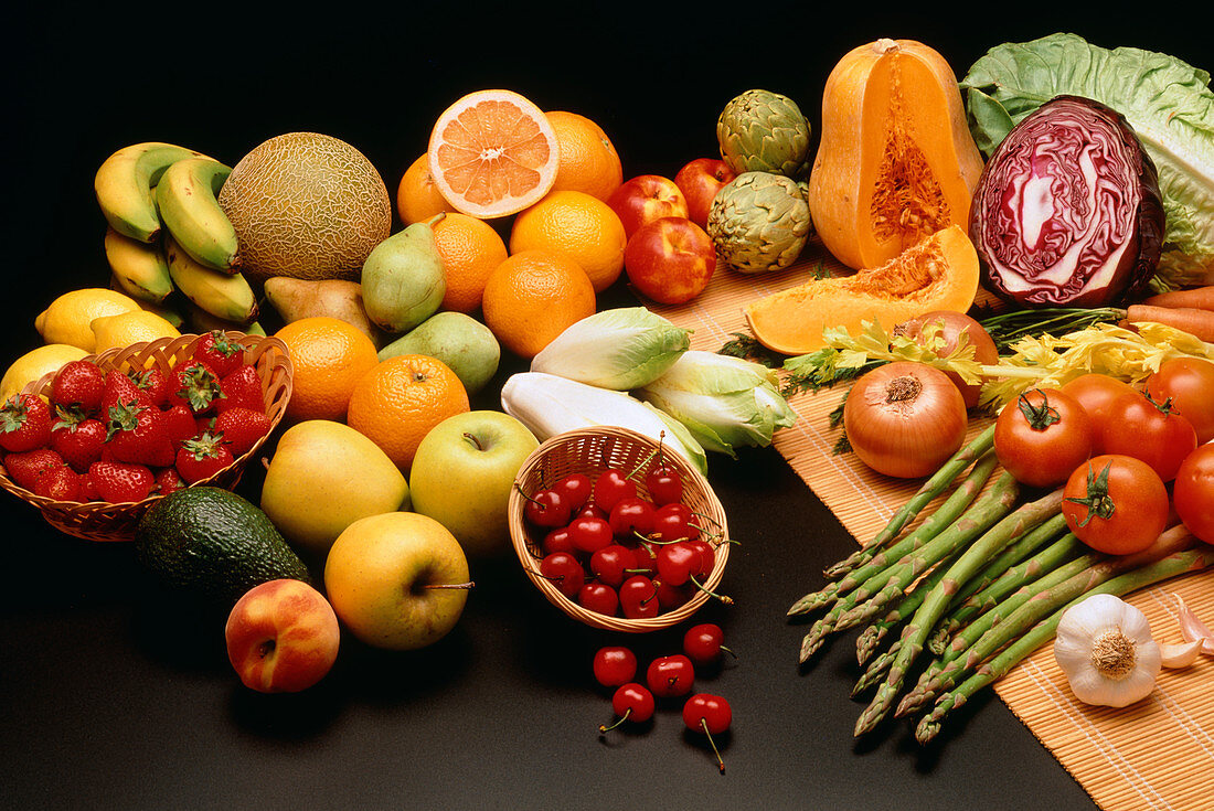 Selection of fresh fruit and vegetables