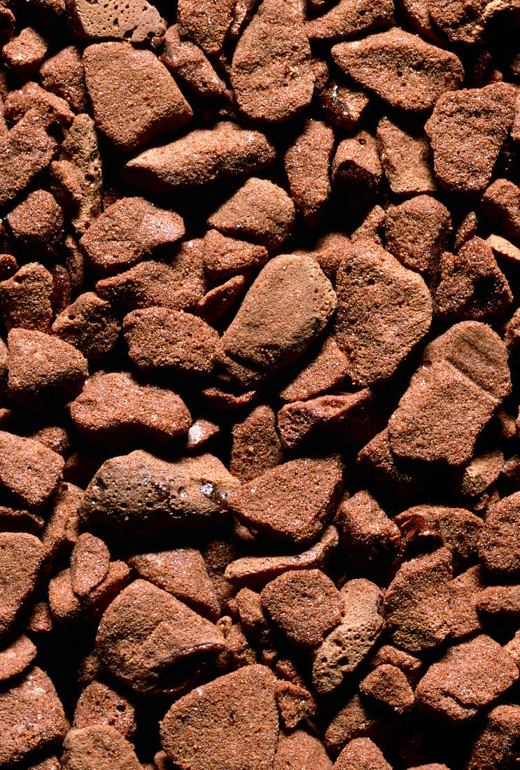 Macrophotograph of freeze-dried coffee granules