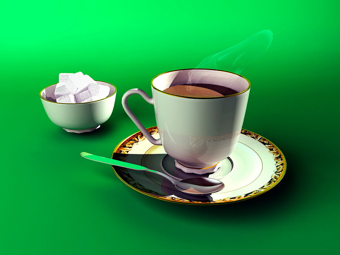 Cup of tea and bowl of sugar,artwork