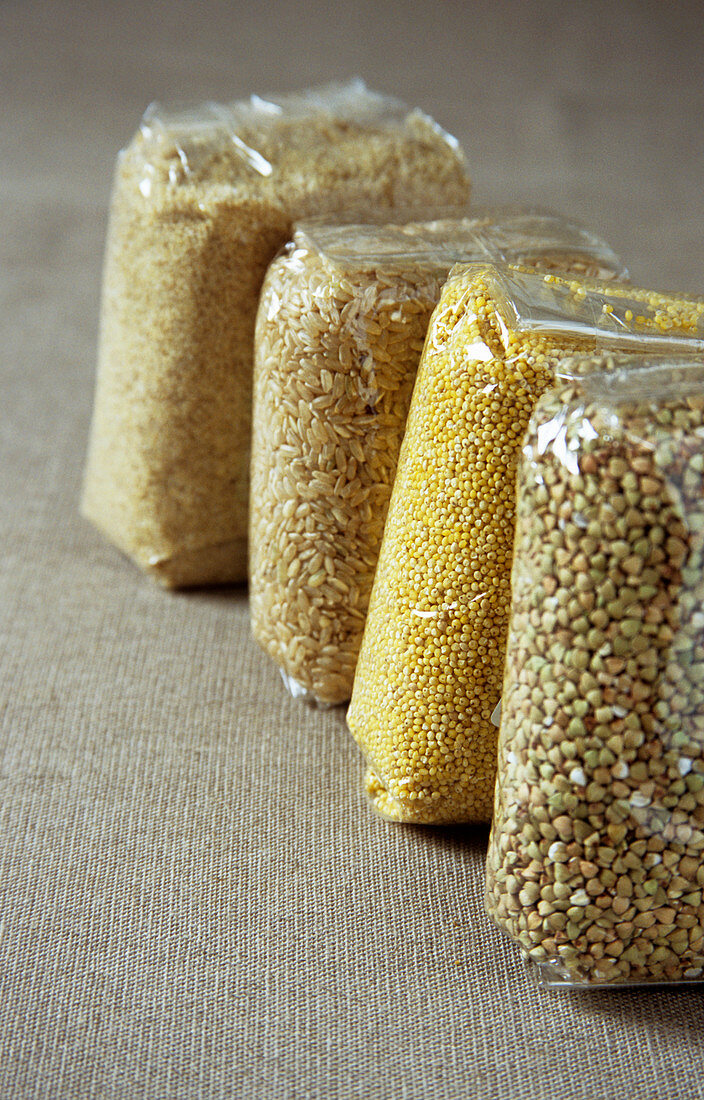 Packets of seeds and grains