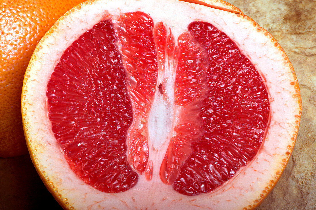 Sliced pink grapefruit