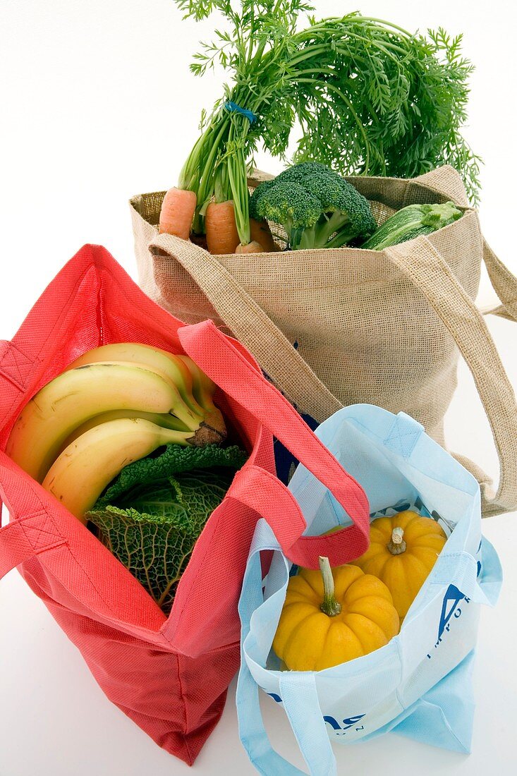 Food shopping in reusable bags