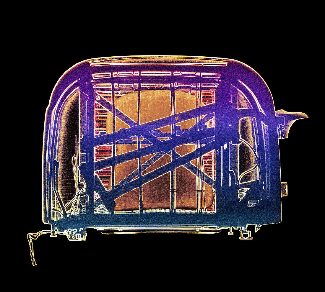 Coloured X-ray of pop-up toaster with toast inside