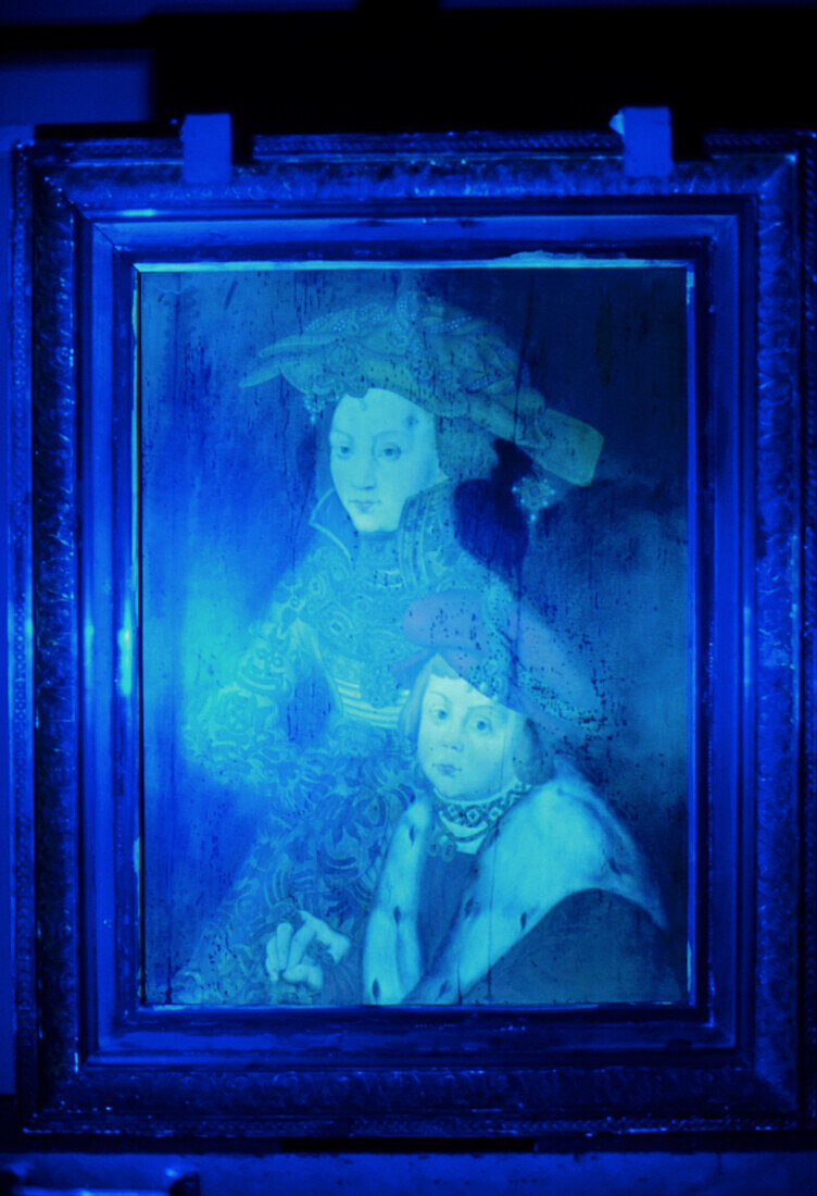 Forged painting seen under ultraviolet light