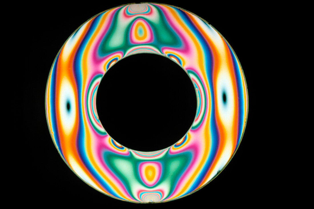 Interference stress patterns in a plastic disc