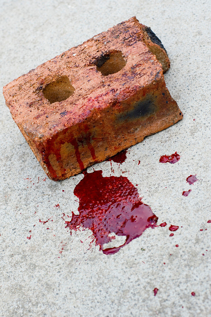 Brick covered with blood