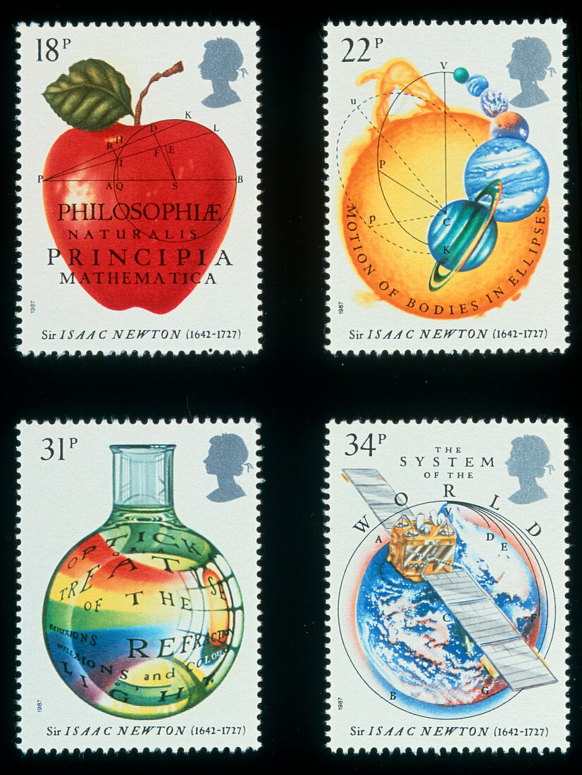 Stamps celebrating Newton's Principia
