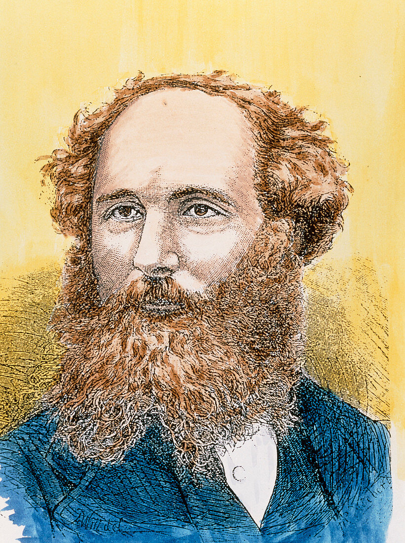 Coloured portrait of physicist James Clerk Maxwell