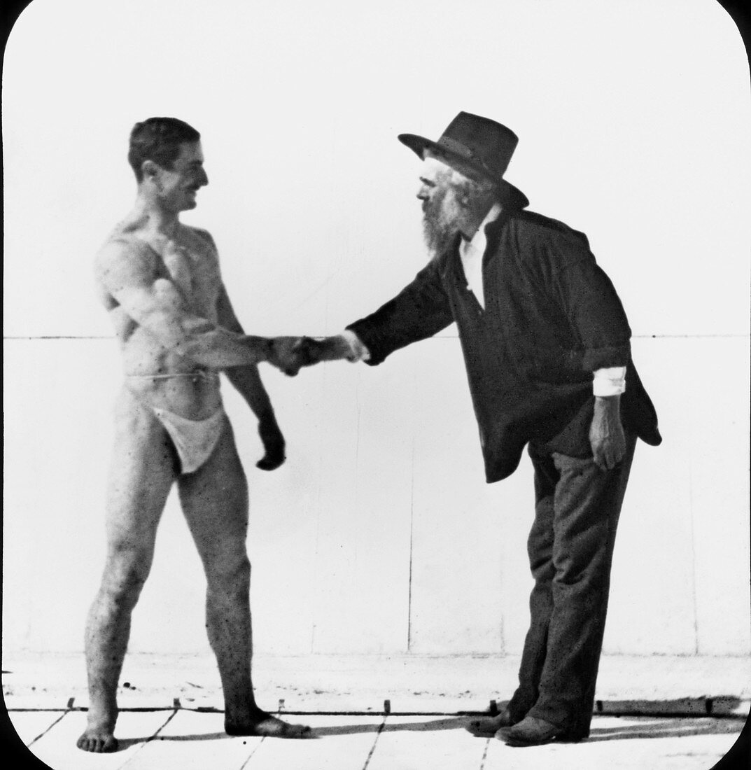 Photographer Eadweard Muybridge with an athlete