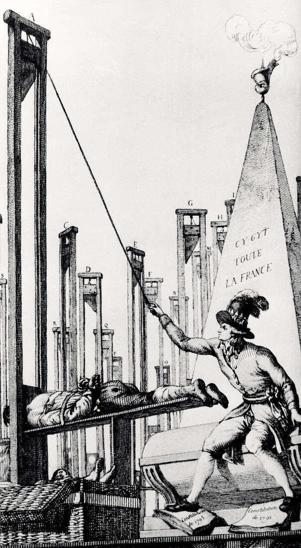 Robespierre operating a guillotine