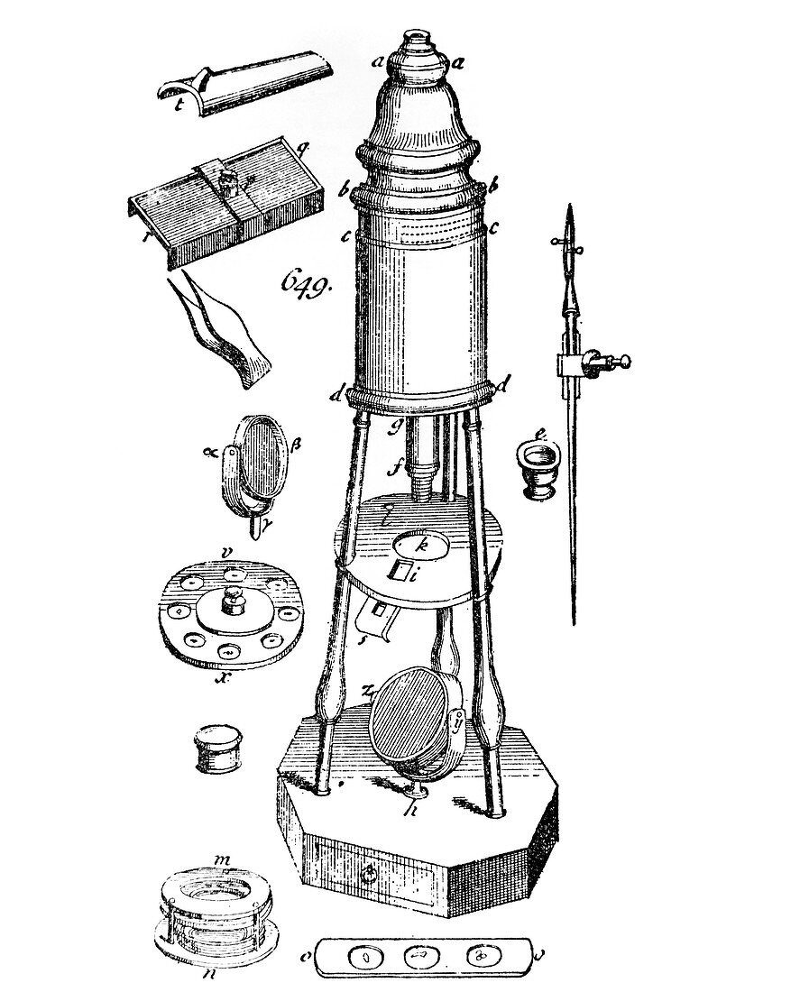 Engraving of a Culpeper microscope (1730)