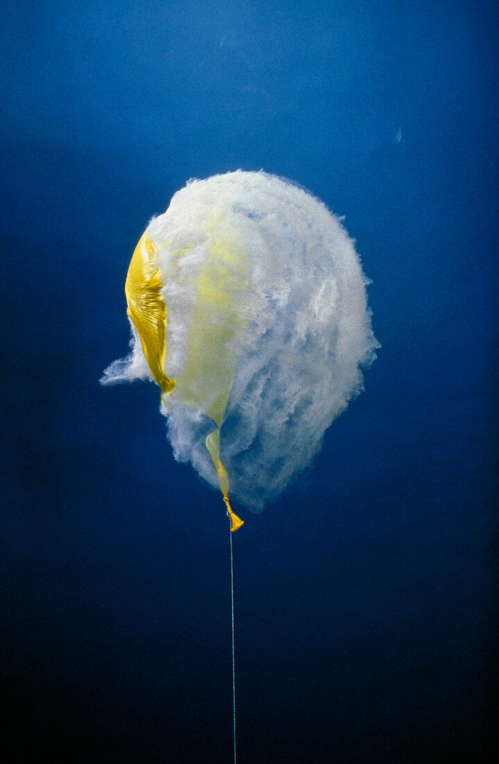 High-speed image of pellet penetrating a balloon