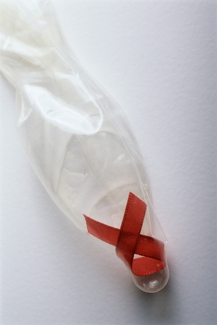 Condom and AIDS ribbon