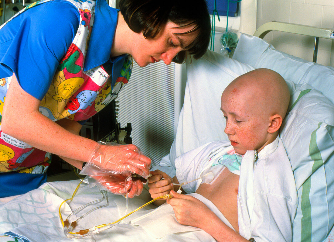 Young boy undergoing chemotherapy for leukaemia