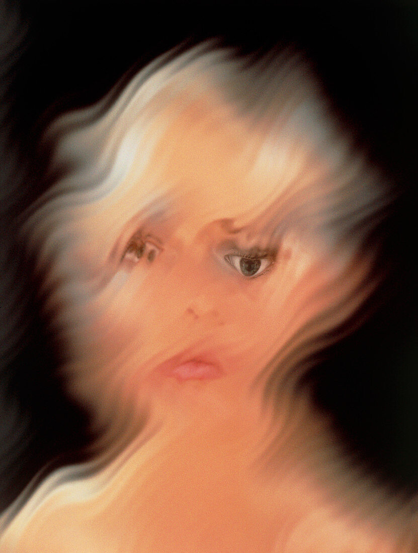 Computer graphic of a woman's contorted face