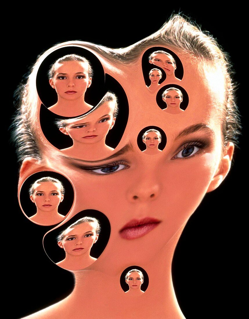 Abstract of woman: multiple personality disorder