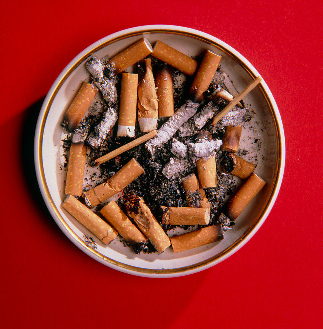 Ash tray full of butts and matches