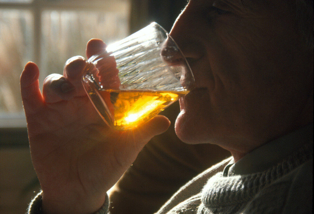 Profile of a man drinking alcohol