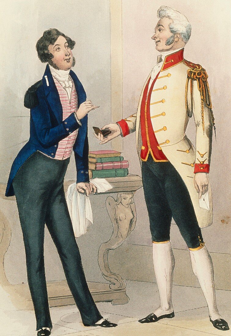 19th century artwork of two men taking snuff