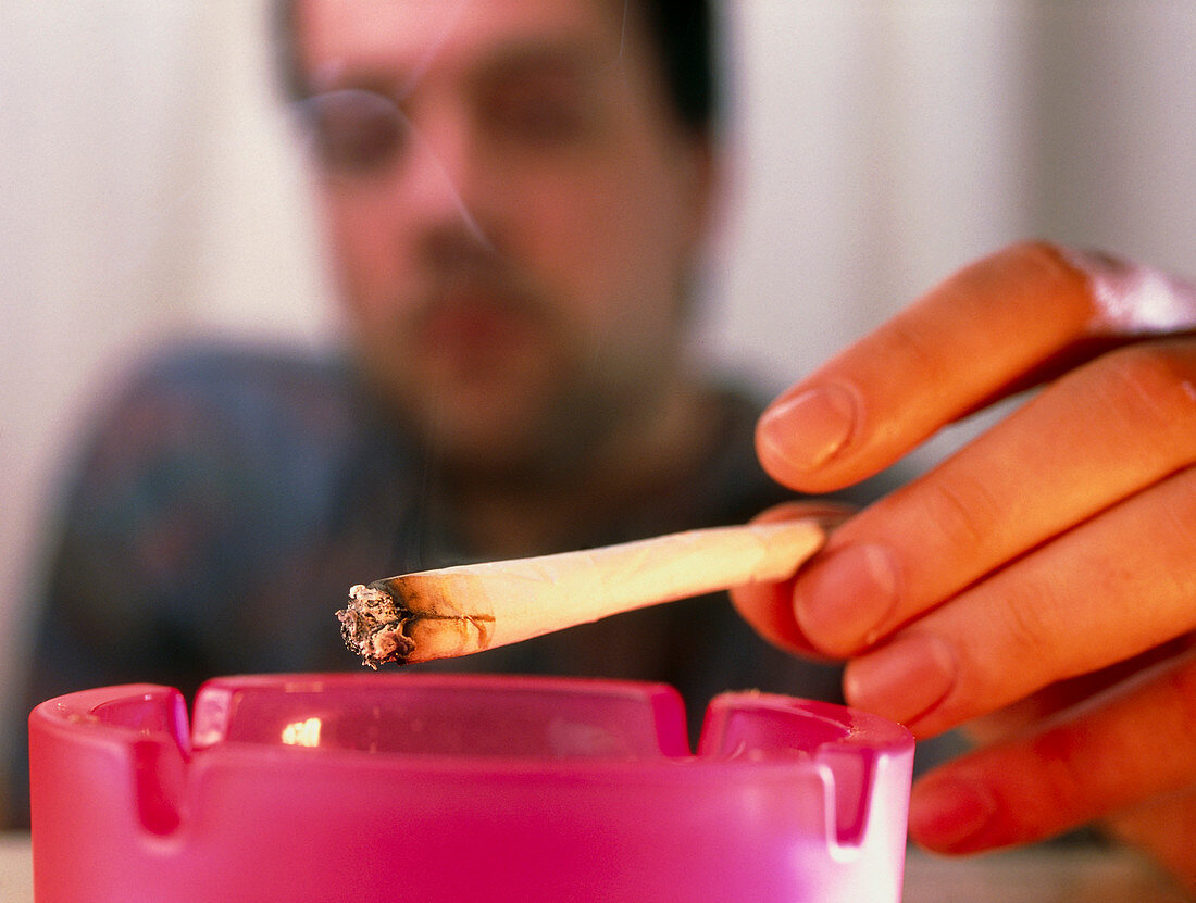 View of a man smoking a cannabis joint