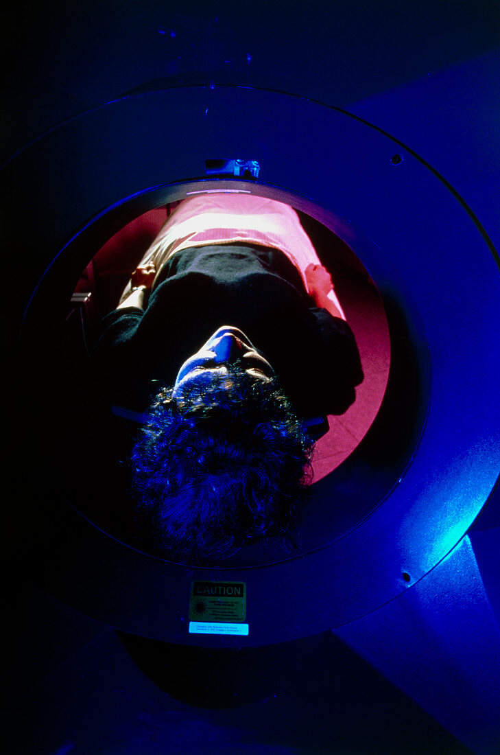 Patient undergoing a PET brain scan