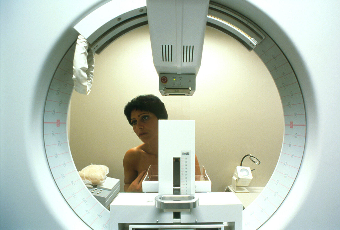 Mammography: woman undergoing breast screening